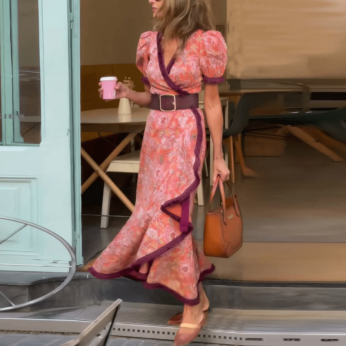 Maria™ | Elegante Maxi Jurk met Korte Mouwen - bellanza