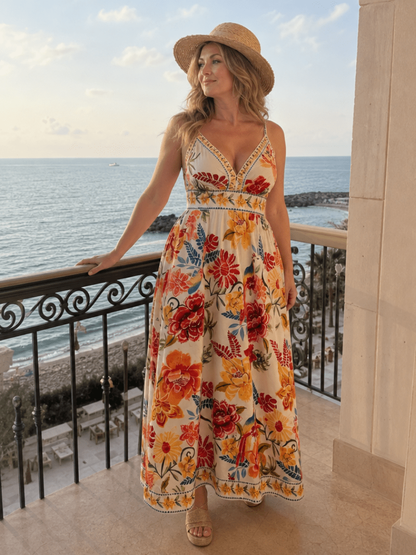 Maribelle | Mouwloze Empire Taille Midi Jurk - Bellanza