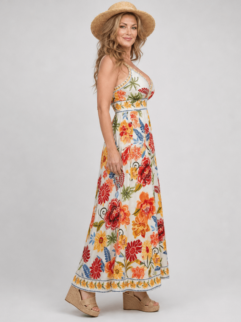 Maribelle | Mouwloze Empire Taille Midi Jurk - Bellanza