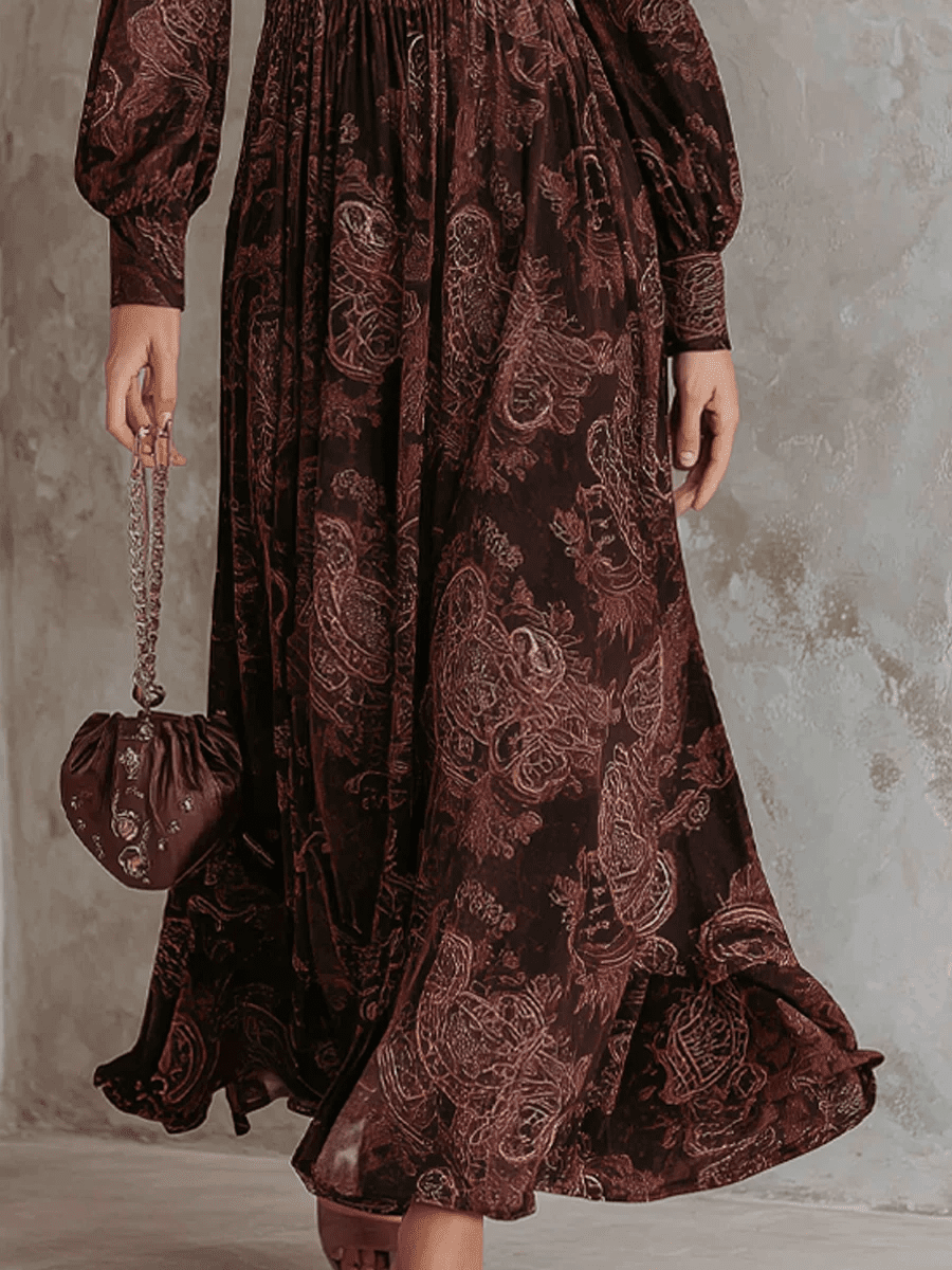 Marlene™ - Midi - jurk met paisleymotief en rits bij de hals - Bellanza