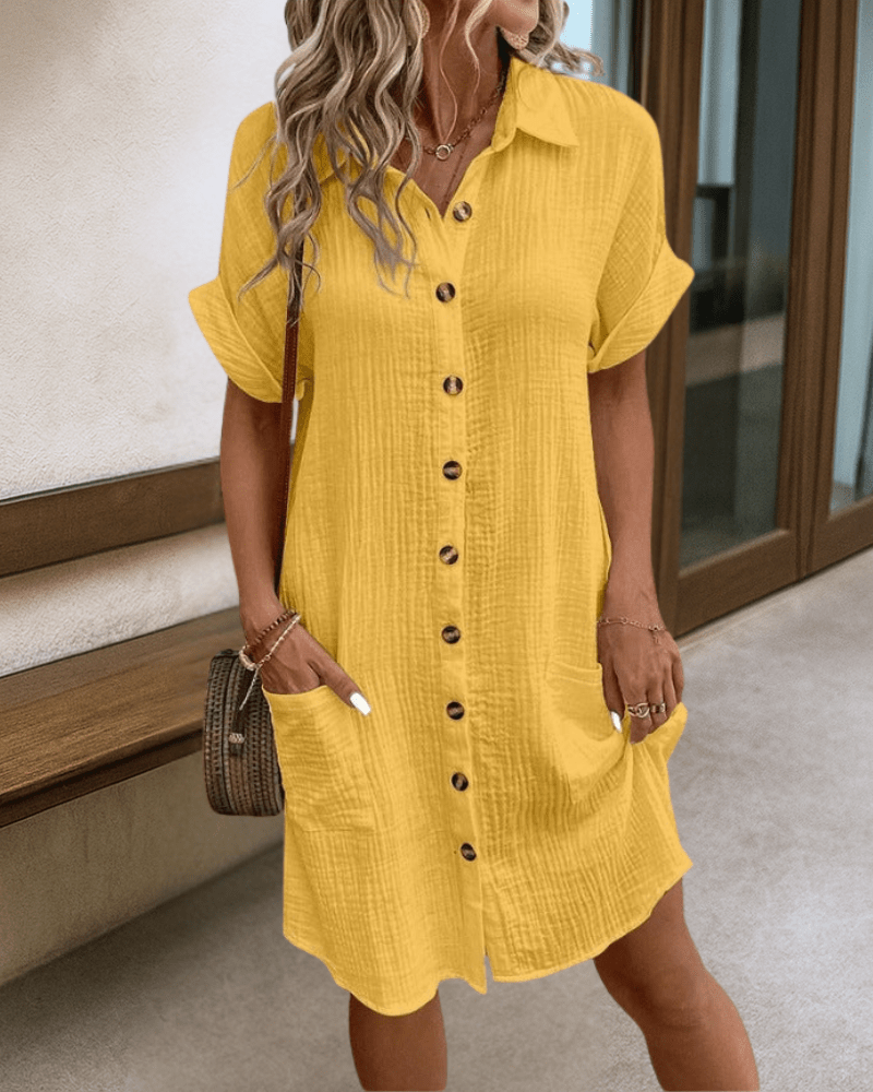 Melissa™ | Comfortabele Jurk met Knoopsluiting en Zakken - bellanza