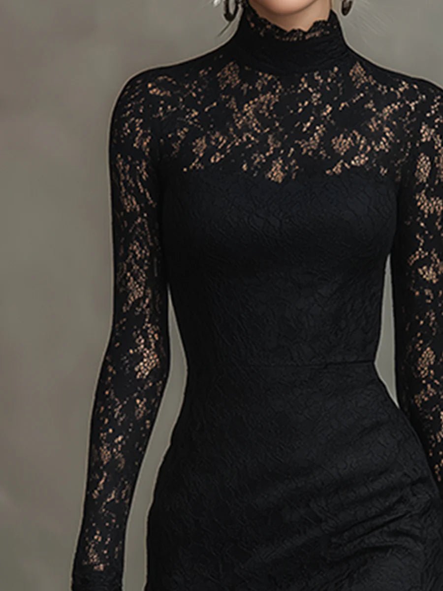 Merla™ - Elegante zwarte stretch kant fishtail maxidress - Bellanza