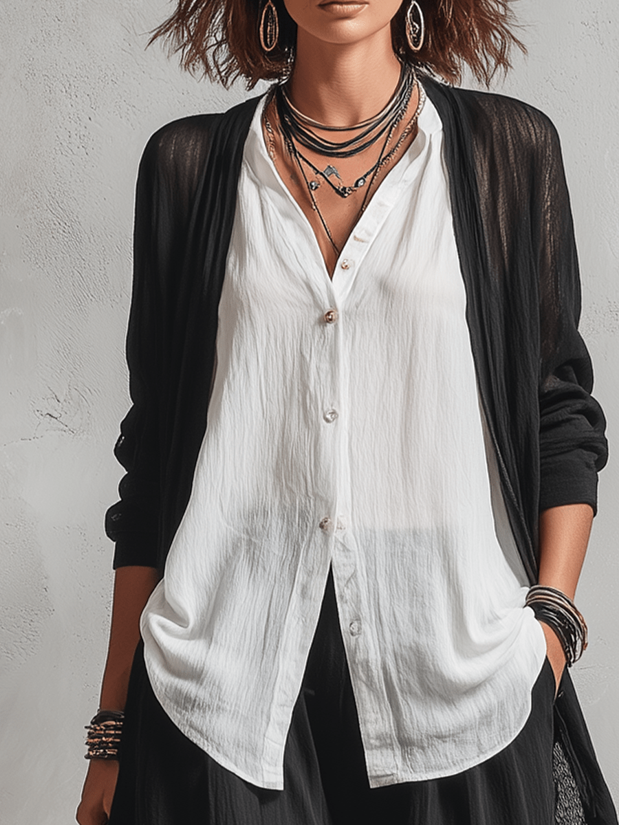 Minimalistische Laagjes Vest Cardigan En Wijde Broek Drie-delige Set - Bellanza