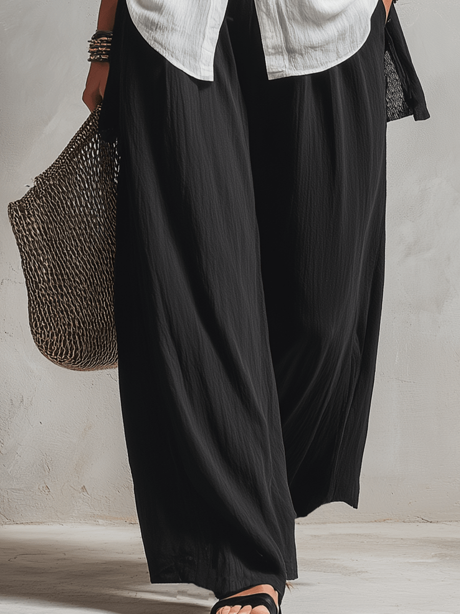 Minimalistische Laagjes Vest Cardigan En Wijde Broek Drie-delige Set - Bellanza