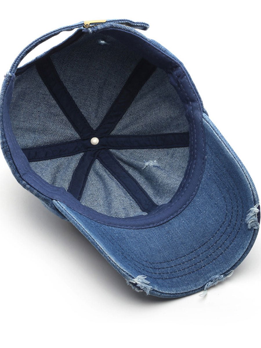 Mode Retro Gescheurde Gewassen Versleten Denim Baseballcap - Bellanza
