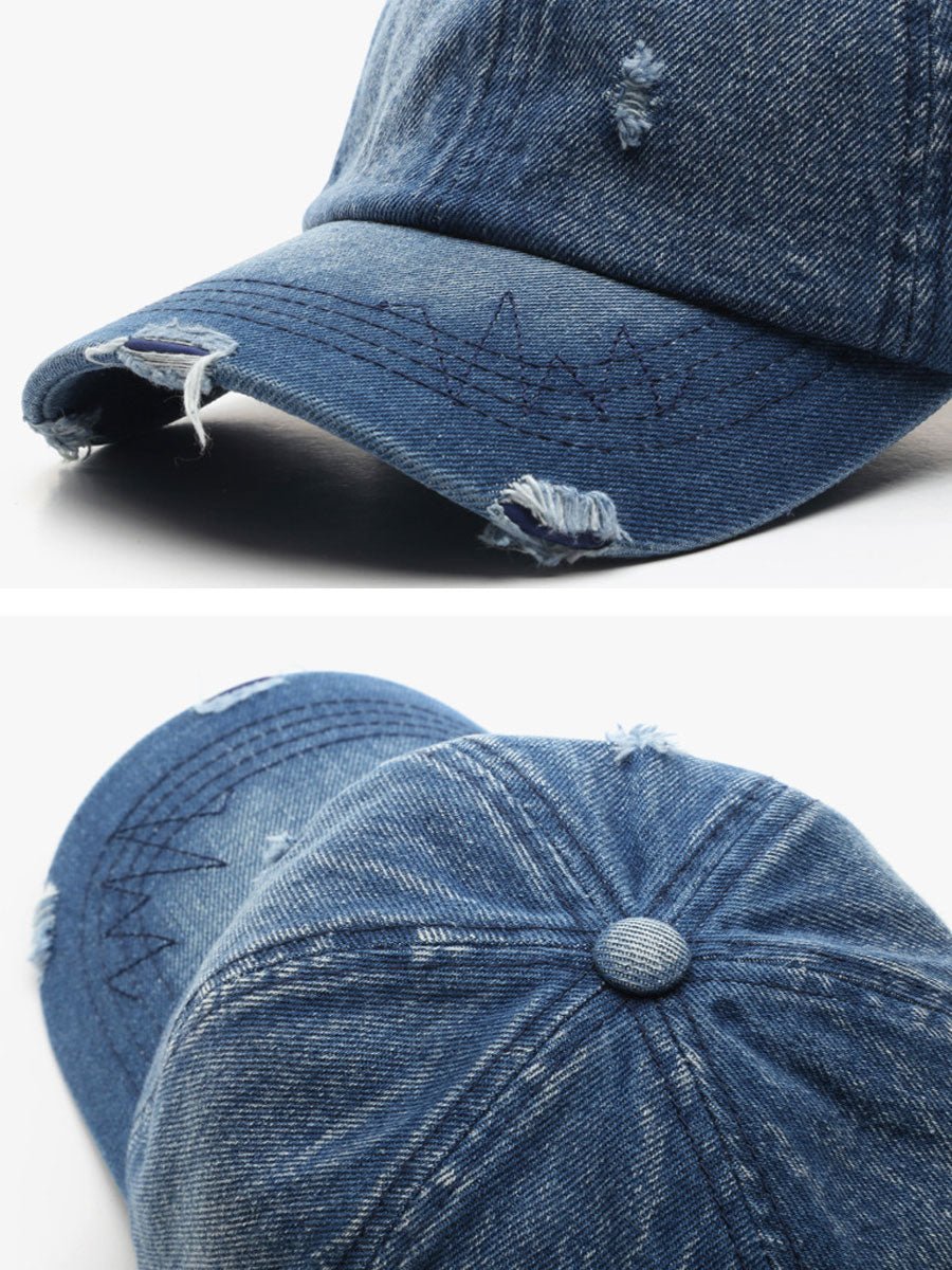Mode Retro Gescheurde Gewassen Versleten Denim Baseballcap - Bellanza