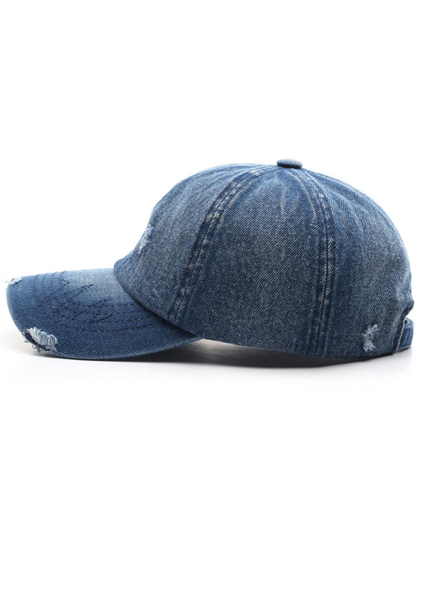 Mode Retro Gescheurde Gewassen Versleten Denim Baseballcap - Bellanza