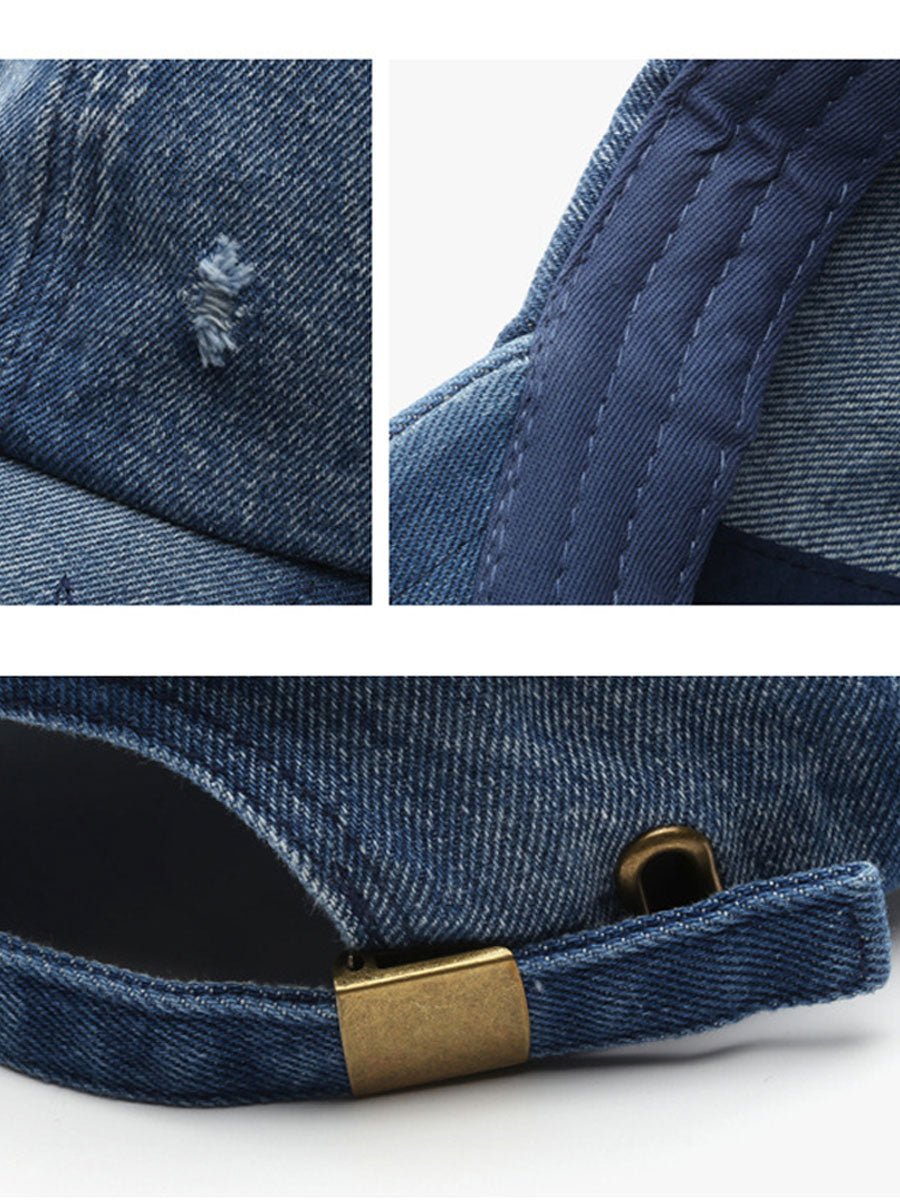 Mode Retro Gescheurde Gewassen Versleten Denim Baseballcap - Bellanza