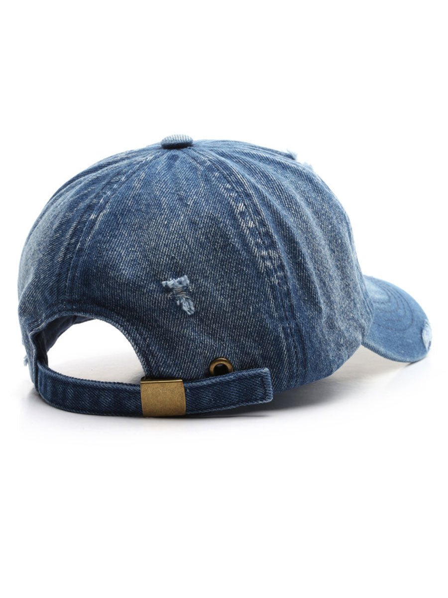 Mode Retro Gescheurde Gewassen Versleten Denim Baseballcap - Bellanza