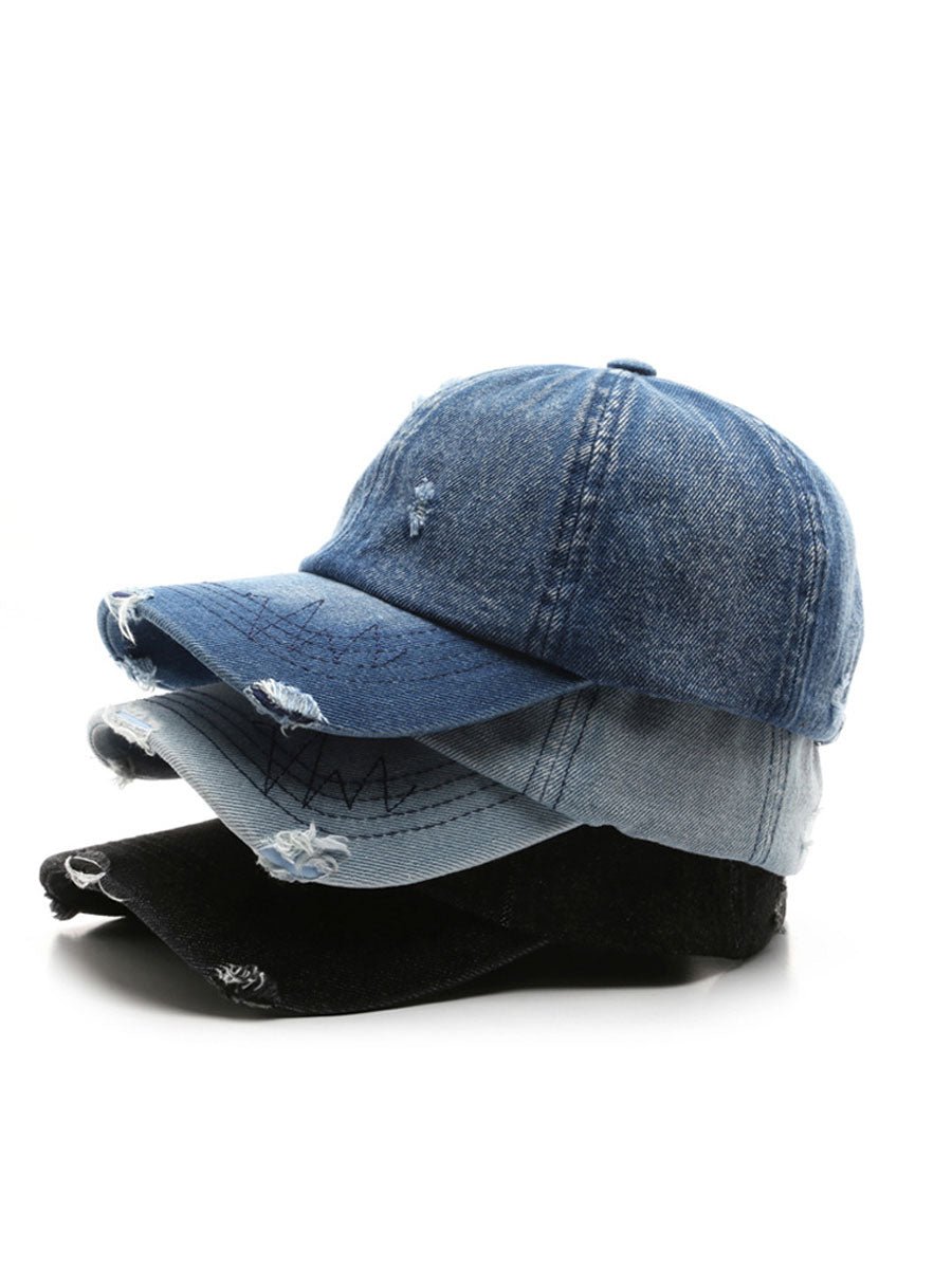 Mode Retro Gescheurde Gewassen Versleten Denim Baseballcap - Bellanza