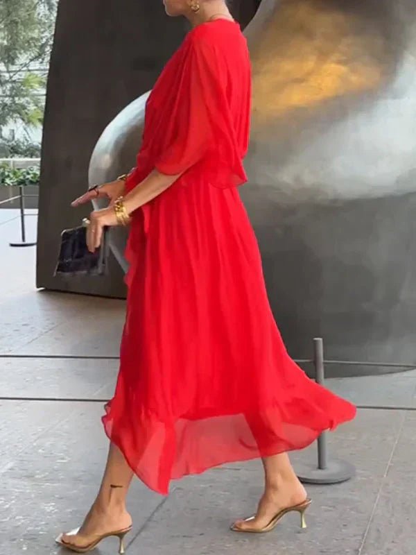 Monica - Zijde Chiffon Jurk met V - hals - bellanza