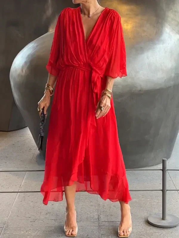 Monica - Zijde Chiffon Jurk met V - hals - bellanza
