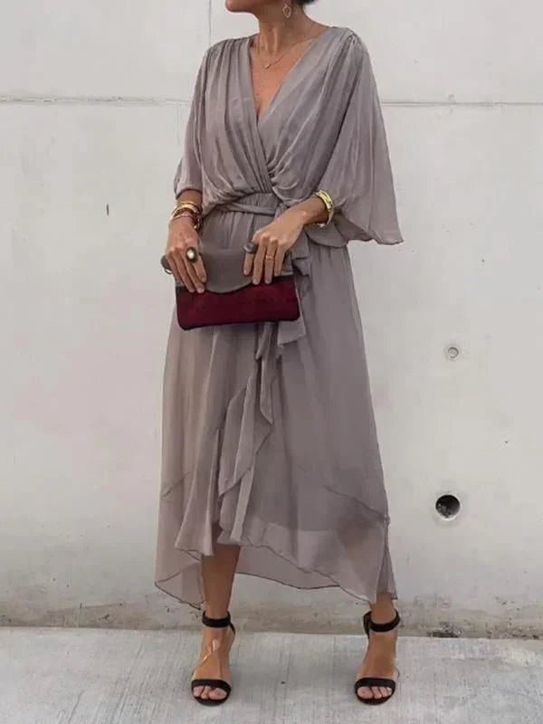 Monica - Zijde Chiffon Jurk met V - hals - bellanza