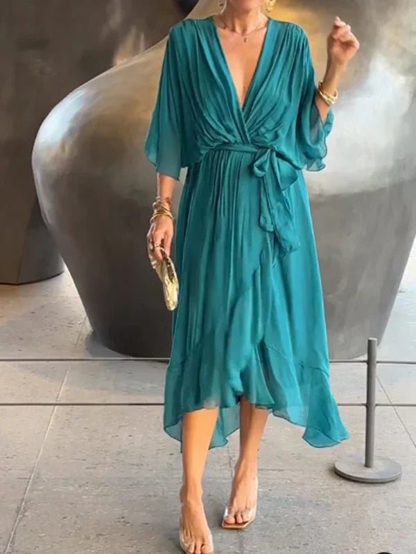 Monica - Zijde Chiffon Jurk met V - hals - bellanza