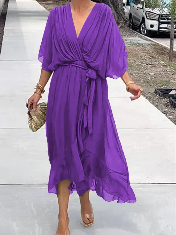 Monica - Zijde Chiffon Jurk met V - hals - bellanza