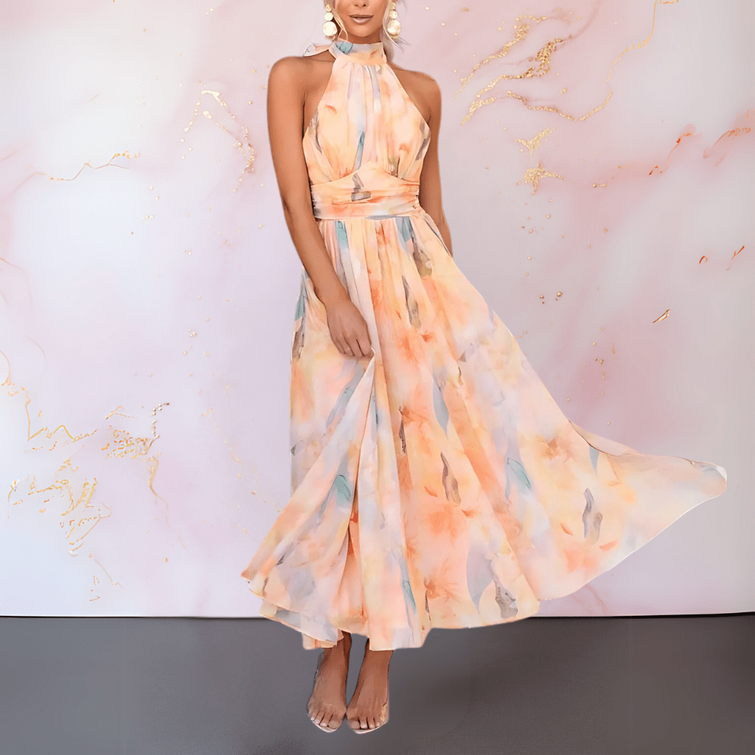 Naomi™ | Elegante getailleerde aquarel print jurk - bellanza
