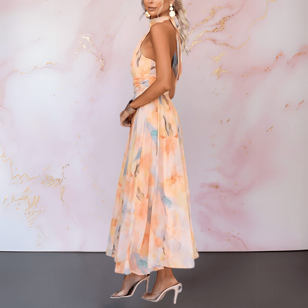 Naomi™ | Elegante getailleerde aquarel print jurk - bellanza
