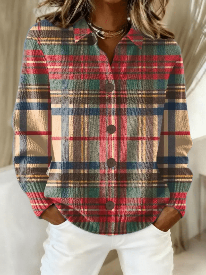Nora – Geruite gebreide blouse - Bellanza