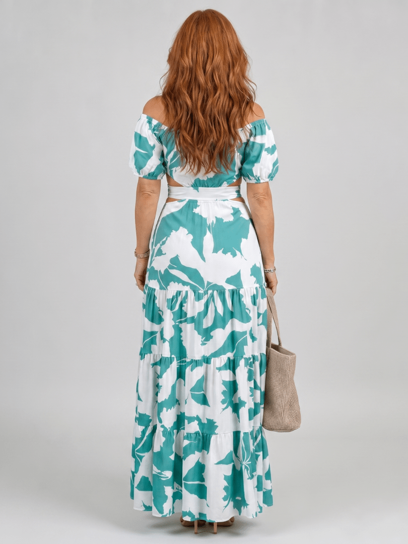 Orelina | Off Shoulder Cutout Taille Maxi Jurk - Bellanza