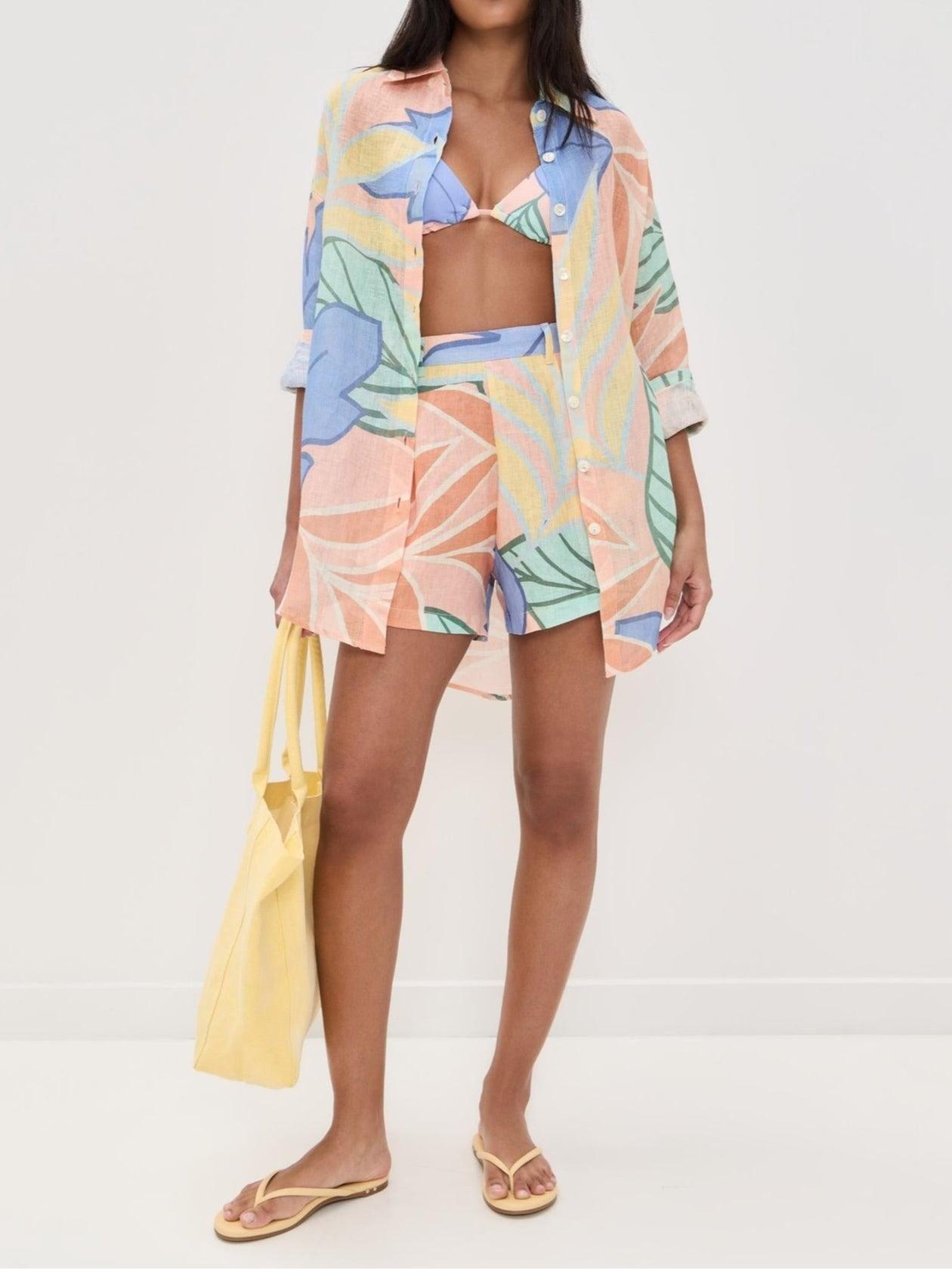 Playa Boyfriend Tropical Leaf Gedrukt Korte Set - bellanza