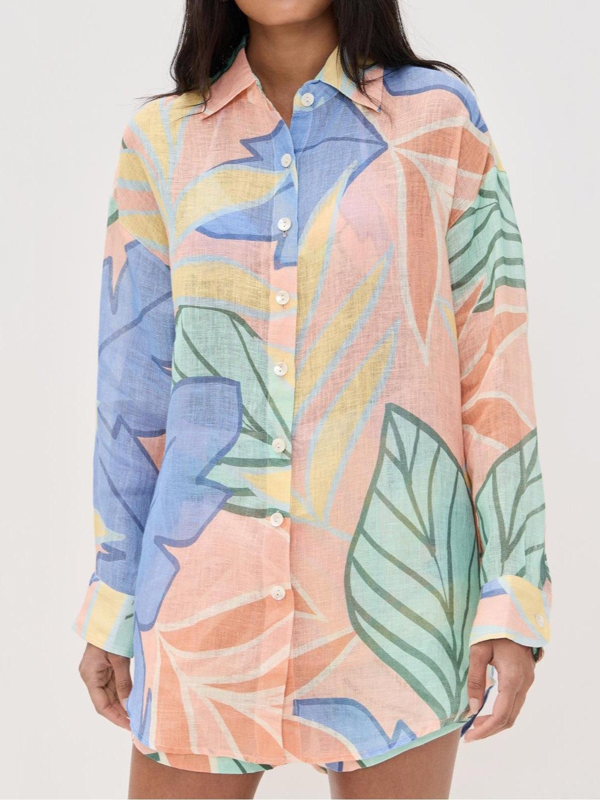Playa Boyfriend Tropical Leaf Gedrukt Korte Set - bellanza
