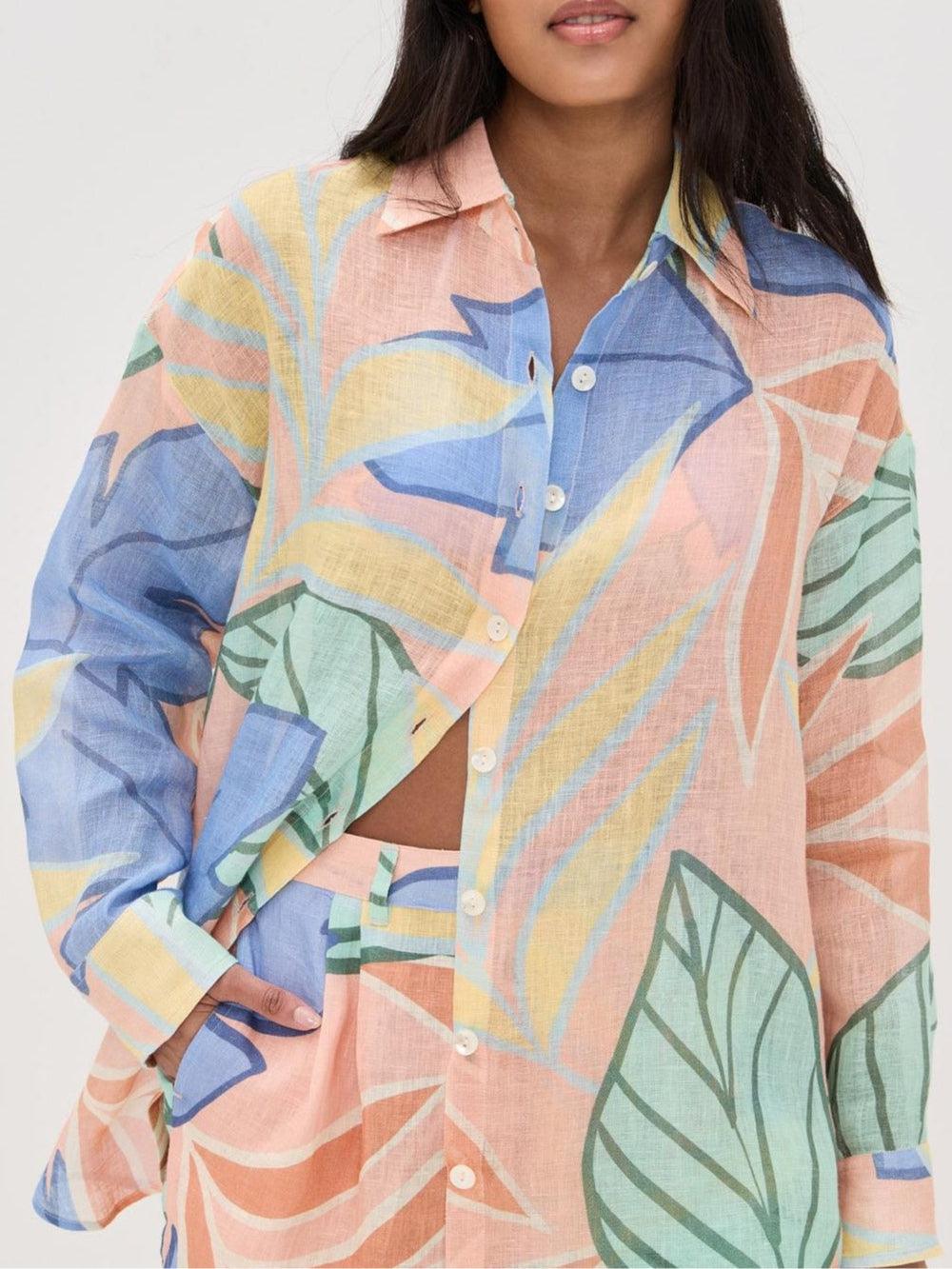 Playa Boyfriend Tropical Leaf Gedrukt Korte Set - bellanza