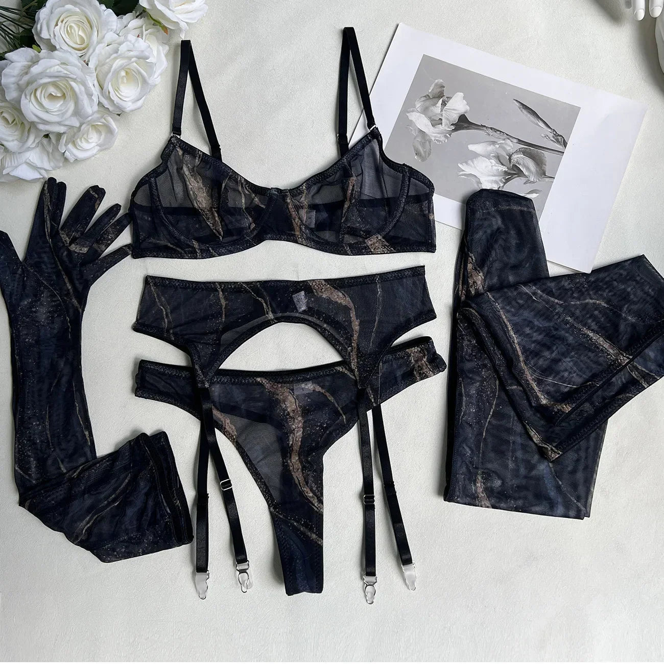 Poppy | 5 - Delige Tie Dye Lingerie Set - bellanza