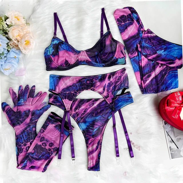 Poppy | 5 - Delige Tie Dye Lingerie Set - bellanza