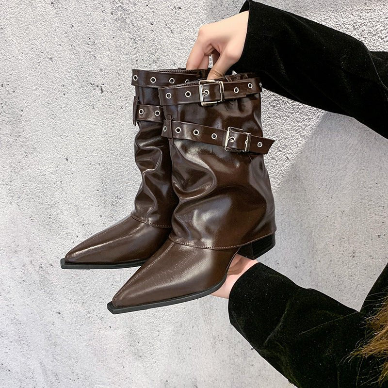 Puntige neus chunky hak retro Martin laarzen - Bellanza