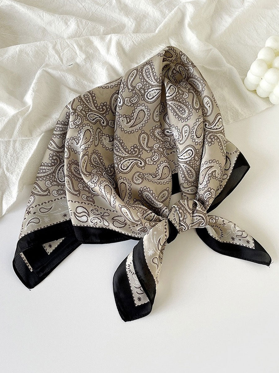 Retro Contrast Bohemian Paisley Print Satijnen Sjaal - Bellanza