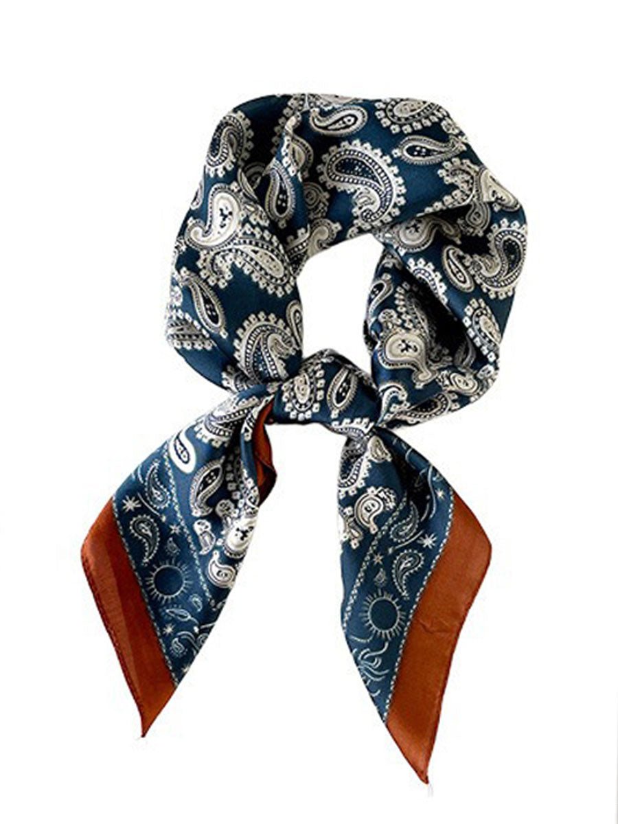 Retro Contrast Bohemian Paisley Print Satijnen Sjaal - Bellanza