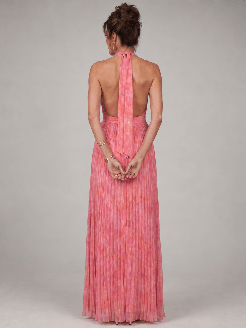 Rosel | Halter Nek Plisséd Maxi Jurk - Bellanza