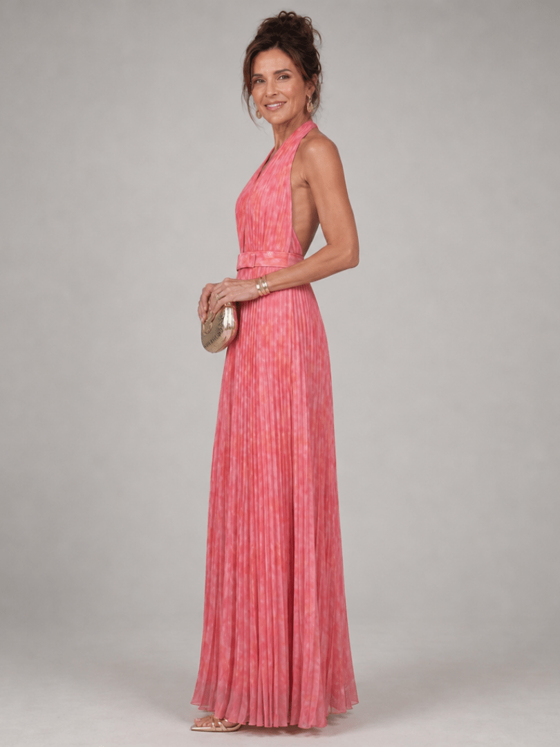 Rosel | Halter Nek Plisséd Maxi Jurk - Bellanza