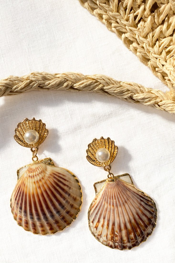 Schelp oorbellen met Bora Bora parels - Bellanza
