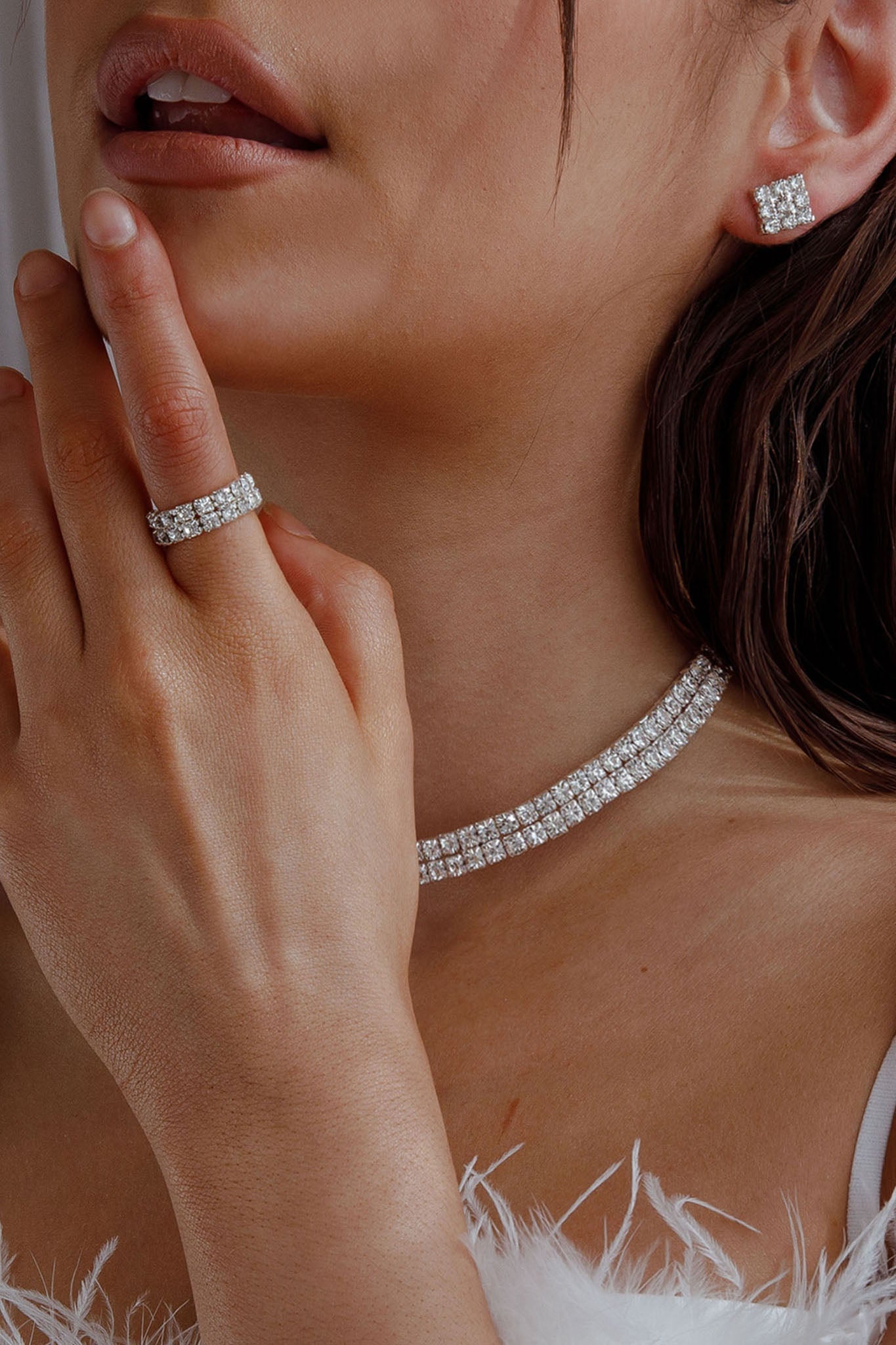 Set van Oorbellen, Ring en Ketting Suite Life Diamante Zilver - Bellanza