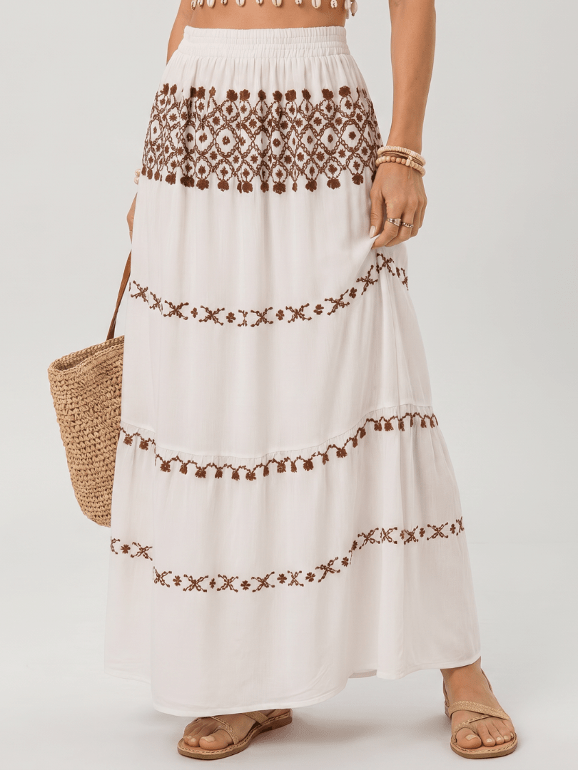 Silon | Midi-jurk met Spaghetti-bandjes en Borduursel - Bellanza