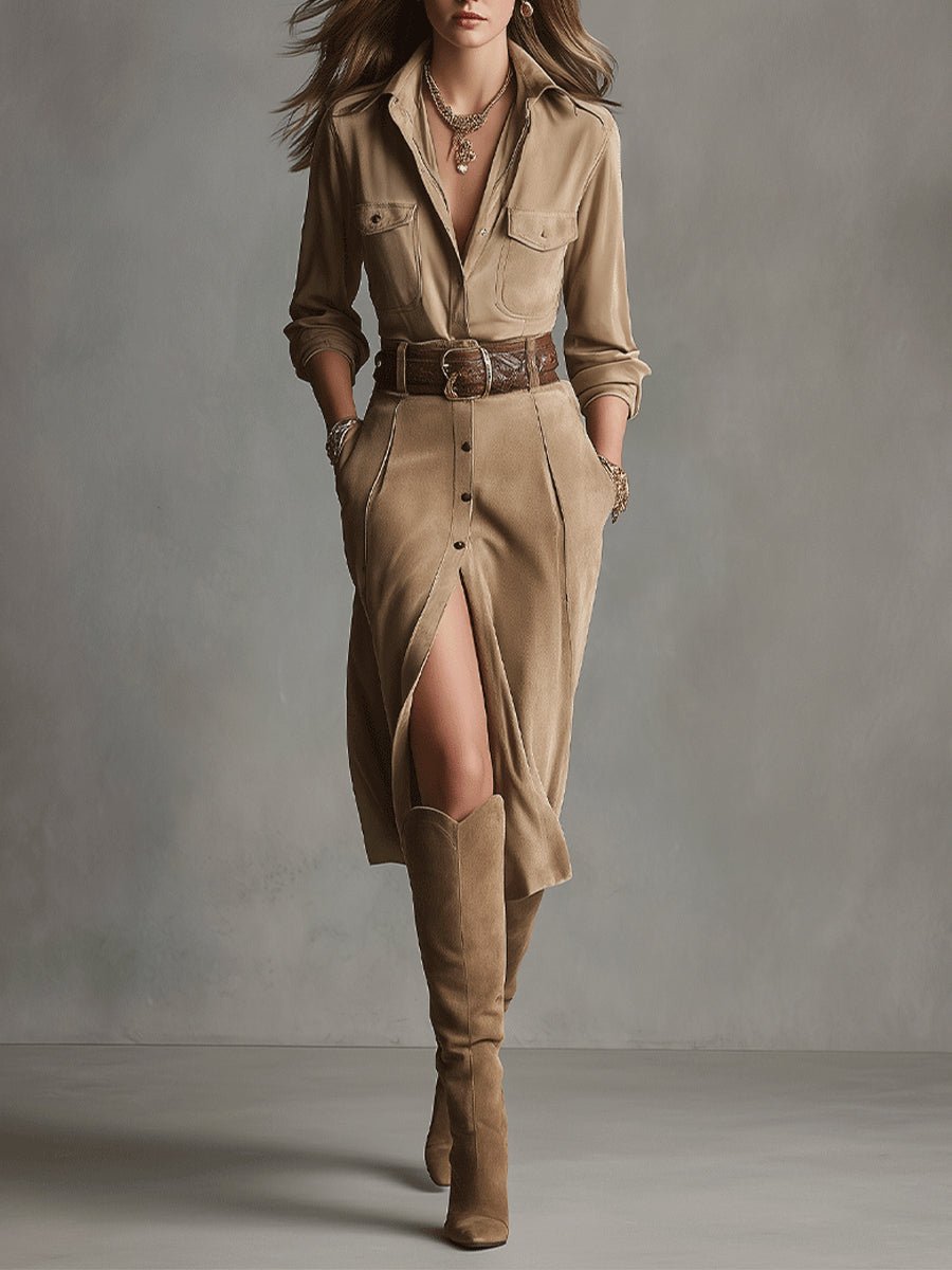 Sofia™ - Elegante Suède Jurk - Bellanza