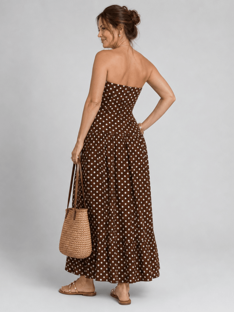 Sorien | Strapless Polka Dot Pattern Midi Dress - Bellanza