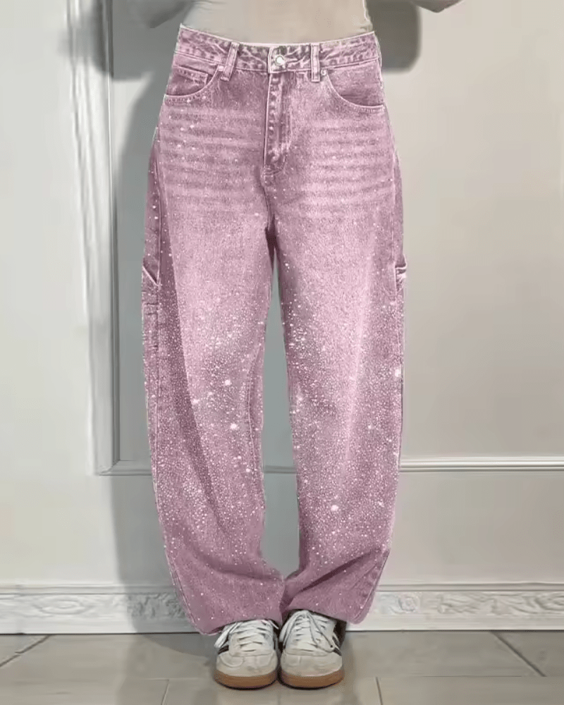 Starlight® | Trendy Balloon Carpenter Jeans met Glitters - Bellanza