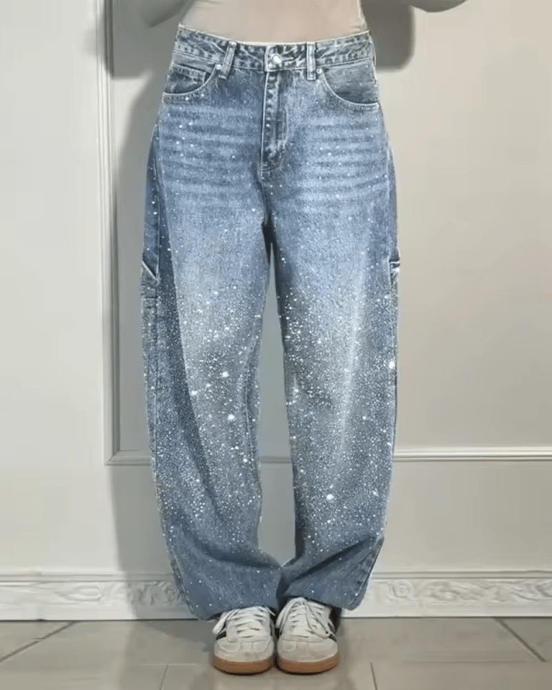 Starlight® | Trendy Balloon Carpenter Jeans met Glitters - Bellanza