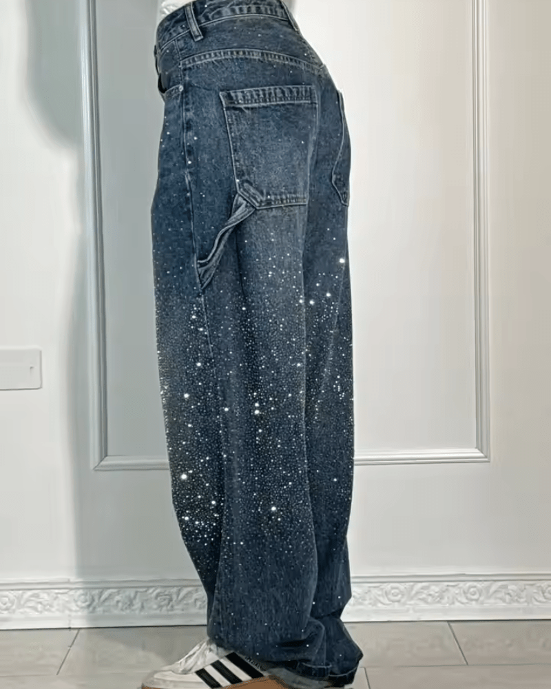 Starlight® | Trendy Balloon Carpenter Jeans met Glitters - Bellanza