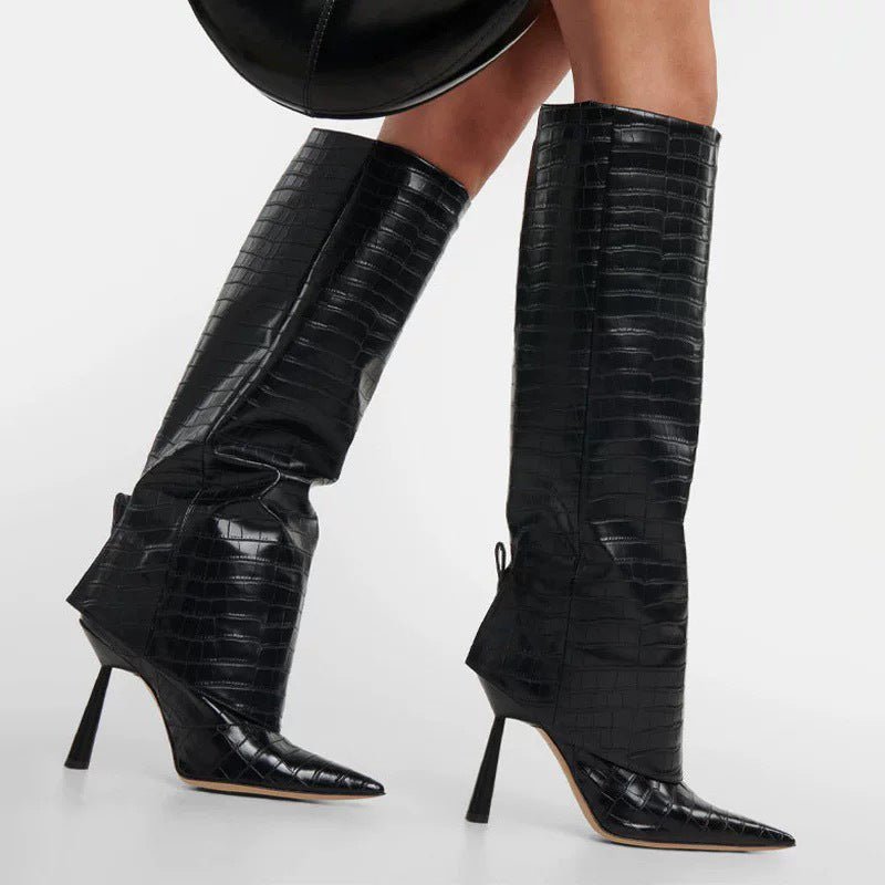 Steenpatroon puntige stiletto laarzen - Bellanza
