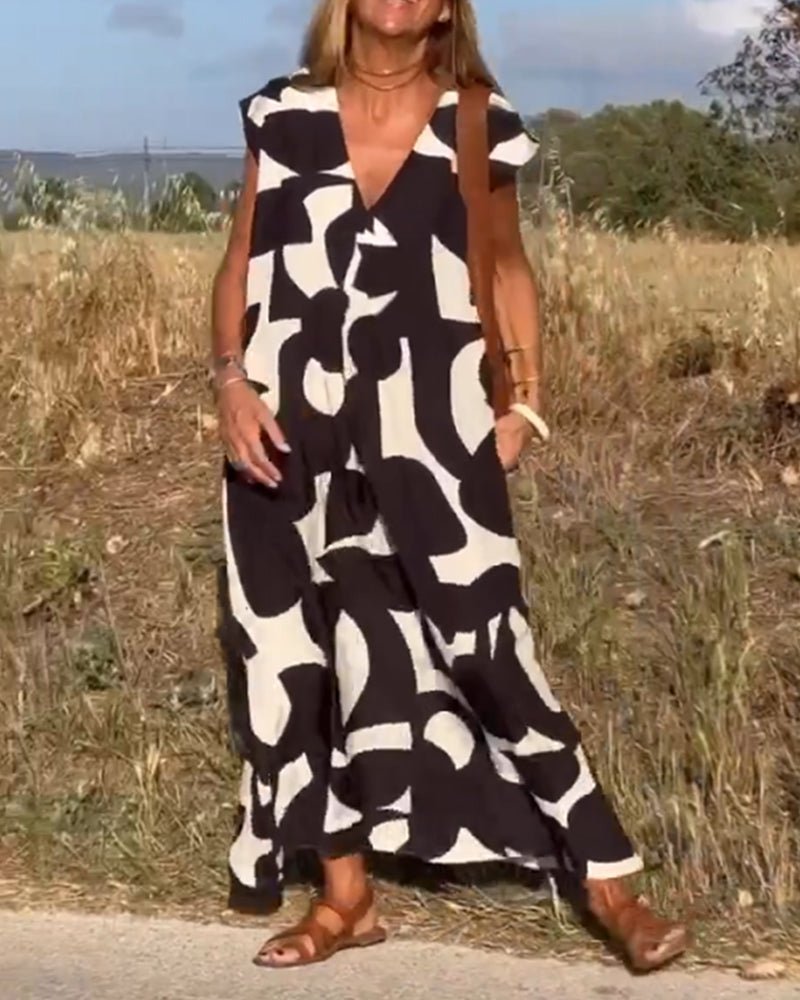 Stéphanie - Gedrukte jurk met V - hals - bellanza