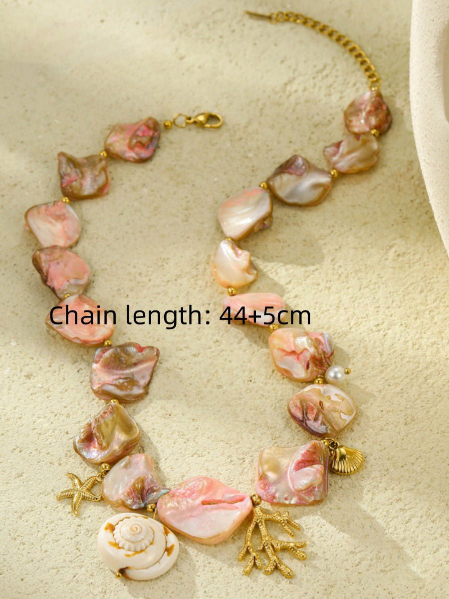 Strandstijl Roze Schelp Koraal RVS Ketting - Bellanza