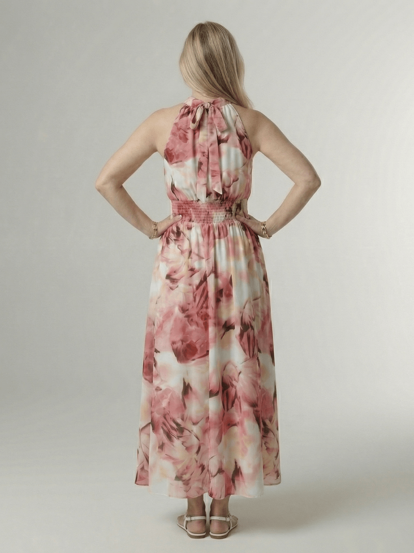 Sylin | Midi Jurk met Halternek en Rimpel Taille - Bellanza