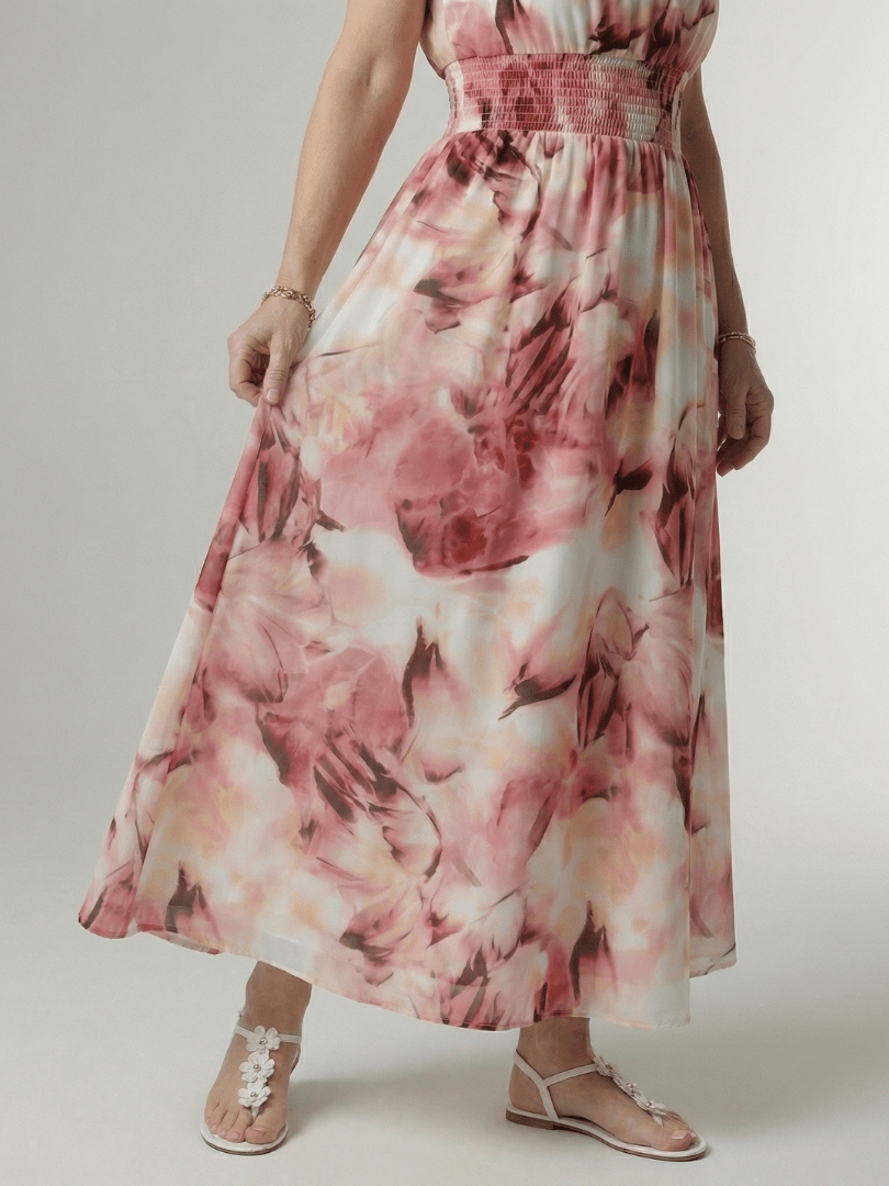 Sylin | Midi Jurk met Halternek en Rimpel Taille - Bellanza