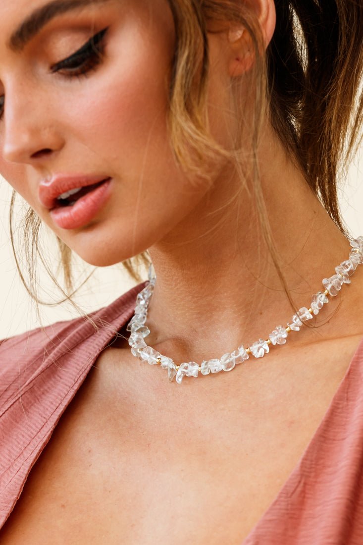 Tiffany - ketting in Transparant Barok en Gouden Parels - Bellanza