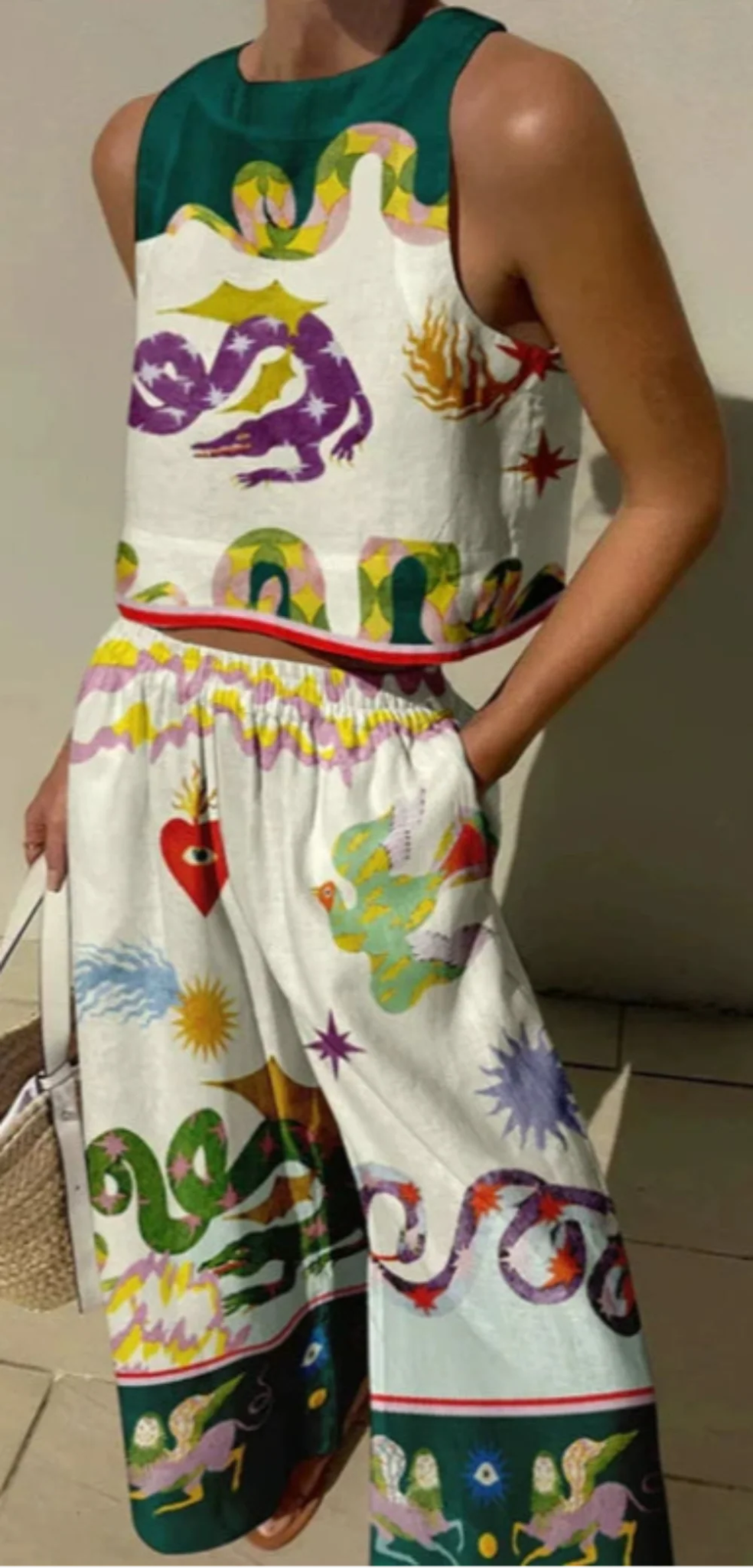Unieke Print Tanktop En Elastische Taille Met Zakjes Broek Set - bellanza