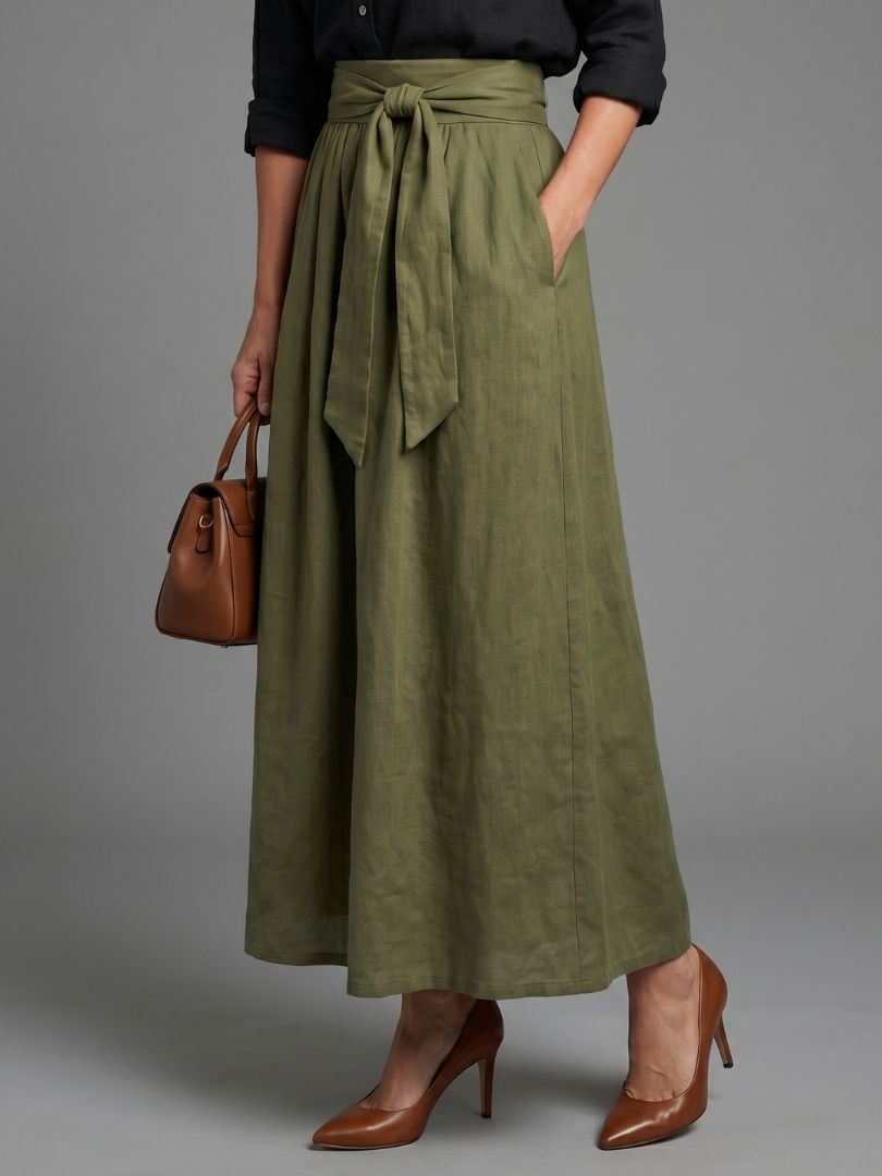 Vera | Set van twee delen Zwarte blouse Groene olijfgroene midi - rok - Bellanza