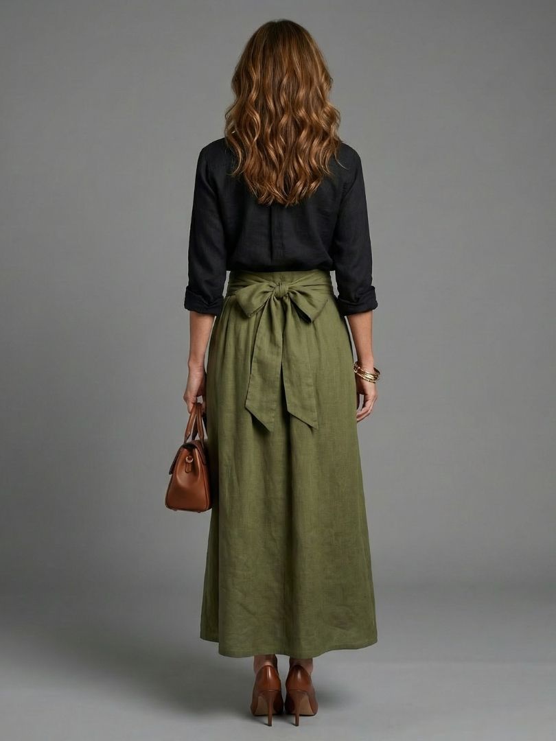 Vera | Set van twee delen Zwarte blouse Groene olijfgroene midi - rok - Bellanza